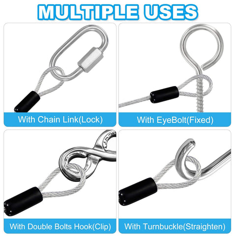 Vinyl Coated Stainless Steel Cable With Loops Four Pack Two Feet Long Five Thirty Second Inch Wire Rope Security Lanyards uses montage
