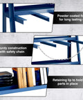 Workhorse Steel Bar Rack For Lumber And Pipe Storage, Freestanding Long Parts Organizer With Safety Chains, 3000 Lb Capacity, Durable Iron Construction, 39 In Depth, 24 In Width, 84 In Height, Blue with safety chains and retaining lip features visible.