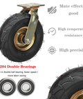 Heavy Duty 10 Inch Caster Set Of 4, Industrial Pneumatic Swivel Wheels With Dual Locking Side Brakes, side view of a single 10 inch rubber caster with double bearings.