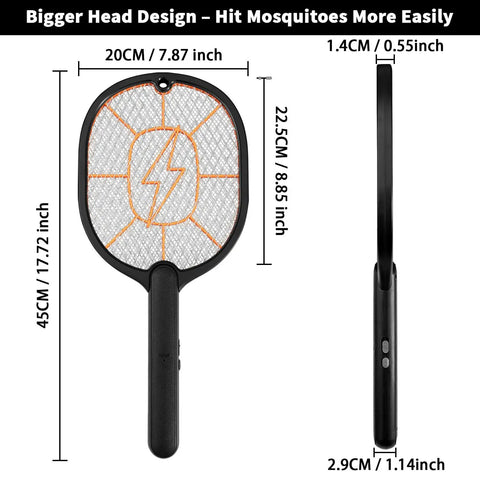 Two Pack Electric Fly Swatter Racket Set, AA Battery Powered Bug Zapper For Indoor Outdoor Use, Mosquito And Fly Killer, Black And Gray.