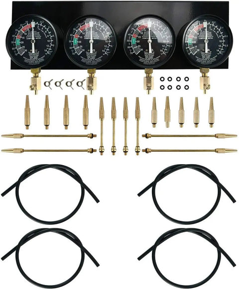 Carburetor Vacuum Synchronizer Gauge Set For Motorcycles And 2 To 4 Carb Systems, 4 gauge sync tool kit with hoses and adapters