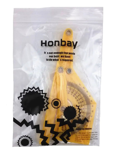 Top Shelf Dead On Accurate Plastic Protractor Angle Finder With Measuring Arm Ruler Tool Features 0 To 180 Degree Range in bold yellow packaging.