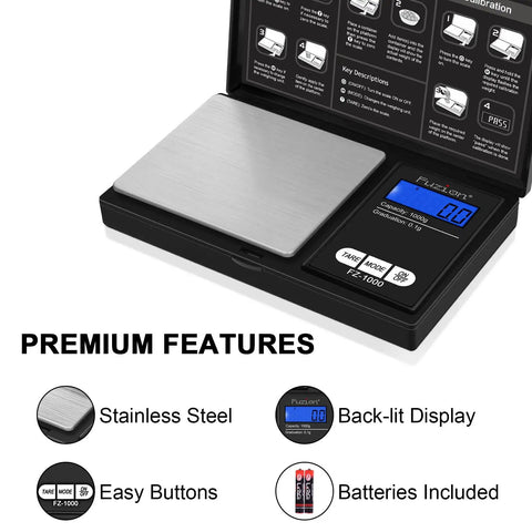 Pocket Digital Gram Scale On The Go 1000G 0.1G With 6 Unit Modes G Oz Gn Ct Dwt Ozt displaying stainless steel platform