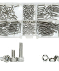 Heavy Duty Hex Socket Cap Head Screws And Nuts Kit With 105 C Heat Resistance And 3dB Noise Reduction, Size Range M2 Through M6, Ideal For Automotive, Machinery, And DIY Projects; assorted stainless steel screws and nuts tray