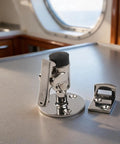 Heavy Duty Marine Grade 316 Stainless Steel Door Holder Catch With Rubber Bumper To Stop Slamming Noise And Keep Your RV Or Yacht Door Securely Locked In Place Without Rusting In Saltwater Conditions.