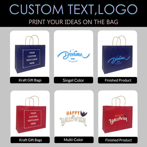 Logo Ready Printed Kraft Paper Bags 100 Pack With Handles 12.6 X 4.3 X 9.8 Inches Brown Gift Bags For Branding Your Biz display