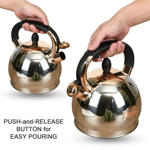 Stainless Steel Whistling Tea Kettle With Encapsulated Bottom For Even Heat Distribution 2.8 Quart Quick Boil