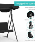 Outdoor Patio Swing Chair With Adjustable Canopy And Heavy Duty Stand For Three Adults, Durable Glider frame details.