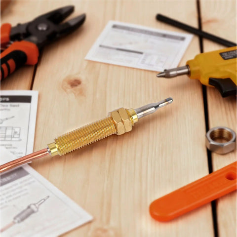 Two Pack Fire Pit Thermocouples Replacement 60x1 Cm shown with installation tools on a wooden surface