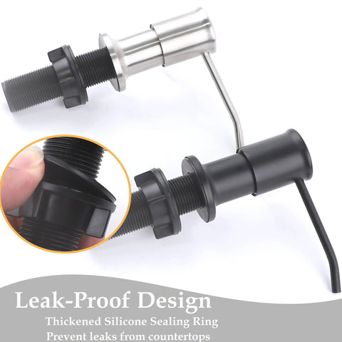 Brushed Nickel Kitchen Sink Soap Dispenser With 47 Inch Extension Tube Kit And 17 Oz Bottle Built In Pump shown with leak-proof design