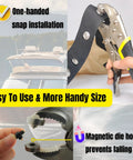 Heavy Duty Snap Fasteners Kit For Boat Covers And Outdoor Fabric, 60 Metal Marine Snaps With Pliers shown in use.