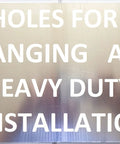 Aluminium reflective sign plate with mounting holes and bold white text HOLES FOR HANGING AND HEAVY DUTY INSTALLATION