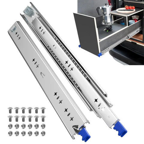 Beefy Heavy Duty Drawer Slides With Lock 14 Inch Full Extension Ball Bearing Rails for tool cabinets with cold rolled steel