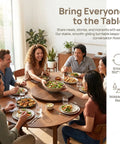 Top Tier 24 Inch Round Lazy Susan With Dead Smooth 360 Spin, Walnut Veneer Table Top Serving Tray in use at a dining table with friends.