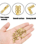 Small Brass Barrel Hinges 25pc Set, 270 Degree Hidden Cylinder Hinges in hand showing pure copper material and durability
