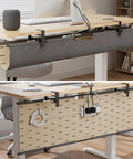 2 In 1 Under Desk Cable Management Tray And Privacy Panel With Dual Sided Felt Cord Organizer shown installed under a desk