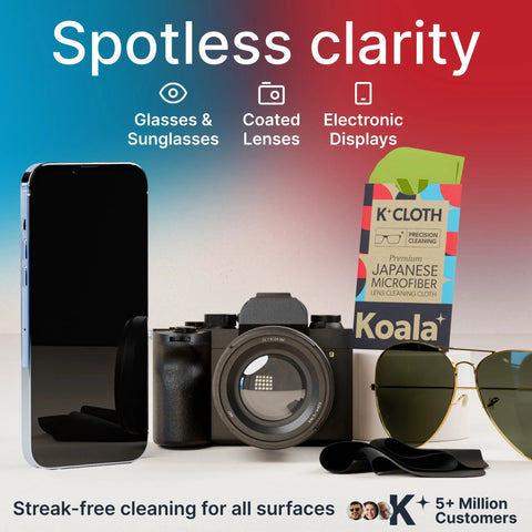 Koala lens cleaning cloths, Japanese microfiber, black and green, pack of 6 for glasses, cameras and screens