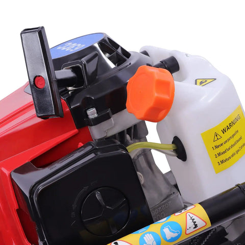Close-up of engine components for Gas Powered Post Hole Digger 62cc 2 Stroke Earth Auger With 12 Inch Bit Set, highlighting controls.