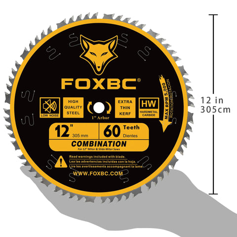 12 Inch Combination Miter Saw Blade 60 Tooth For Wood Cutting With 1 Inch Arbor, held in hand, front view