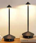 Go Anywhere Cordless Table Lamp Set Of 2 with Portable LED Desk Lamps on wooden table, black finish, warm light