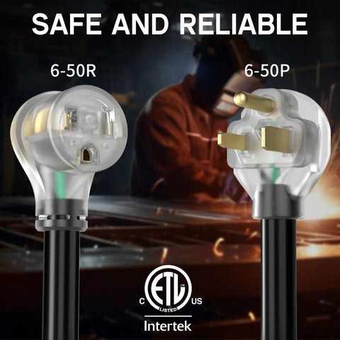 Beefy Heavy Duty Welder Extension Cord 25 Amp 25 Feet 12 Gauge NEMA 6 50P To 6 50R With LED Indicator Weatherproof SJTW Copper Cable For MIG TIG Stick Welders Outdoor Use, 6-50P and 6-50R ends