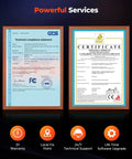 Certificates of compliance for Munbyn Imc08 Dual Pocket Money Counter Machine with technical support details.