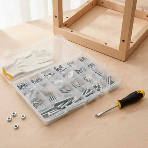 Carbon Steel Screw Nut Washer Set For Furniture Assembly And Home Repairs Include Storage Box And Durable Work Gloves M3 To M6