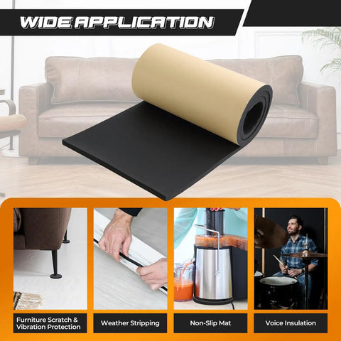 Adhesive Neoprene Foam Sheet One Half Inch Thick 12 Inch Wide 54 Inch Long For DIY Gaskets And Crafts, Cosplay And Costume Projects, Durable 50 PSI Strength, Heat Resistant To 155F, Easy To Cut in living room setting with application examples