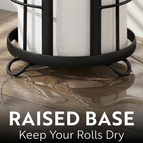 Raised base detail of Free Standing Toilet Paper Holder With Storage That Holds Mega Rolls Black Modern Bathroom Organizer
