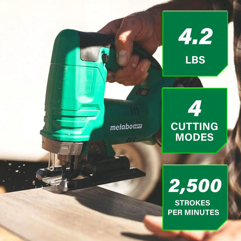 Lightweight 18V Cordless Jig Saw With 2,500 SPM, Four Cutting Modes, Tool-Less Blade Change, LED Light in use on wood.