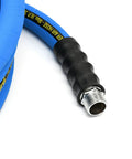 Heavy Duty 3/4 X 50 Ft Rubber Air Hose Rated For 300 Psi With Reinforced Braid showing solid brass connector.