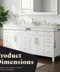 Modern 84 Inch Double Sink Bathroom Vanity In Crisp White Featuring Durable Quartz Top And Ample Storage Drawers with dimensions shown.