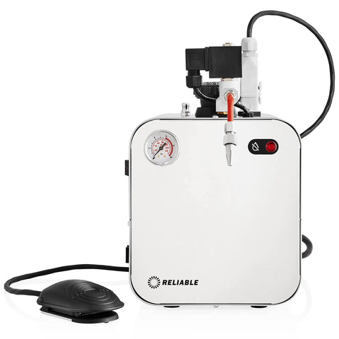 Top Shelf Stainless Steel Jewelry Steam Cleaner 2.2 Liter Tank 50 Psi Pressure with pressure gauge and external heater.