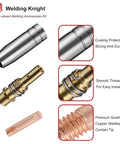 MB15 15AK MIG Welding Torch Kit Replacement Tips And Diffuser Set detail view of nozzle, diffuser, and contact tip