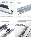 Push To Open Undermount Drawer Slides With Full Extension Three Section Rails showing barb tail and porous design