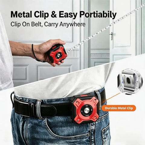 Laser Tape Measure 2-in-1,131ft/40m Laser Distance Meter&16ft/5m Tape Measure,USB-C Rechargeable,Backlit LCD,Area/Vol/Pythagorean-Red on belt.