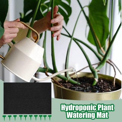 Automatic Gardening Capillary Mat With Labels 47x39 Inch Plant Water Wicking Mat shown with potted plants