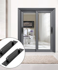 Two Pack Sliding Barn Door Handle Set In Black 7.9 Inch Aluminum Alloy Door Pull installed on modern interior sliding doors.
