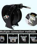 Retractable Three Quarter Inch Fuel Hose Reel 33 Feet With Nozzle And Swivel Diesel Reel Built To Last Auto Spring Driven 300 PSI Industrial Steel Construction NBR Rubber Hose For Farm Factory And Workshop, multiple connection methods