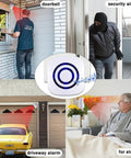 Long Range Wireless Driveway Alarm System For Home Security With Motion Sensors 4 Detectors And 2 Alarms, shown in multiple scenarios.