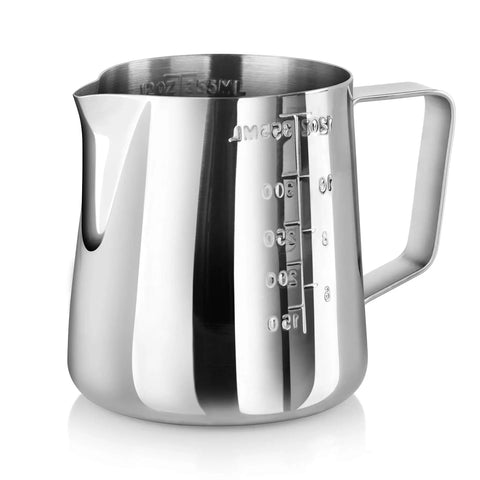 Commercial Grade Stainless Steel Frothing Pitcher And Heavy Duty Die Cast Aluminum Tamper Set For Espresso Machines 12 Ounce Capacity 18 8 Construction Silver Finish Ideal For Lattes Cappuccinos And Macchiatos