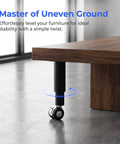 Adjustable Telescoping Metal Desk Legs With Swivel Casters For Heavy Furniture Leveling Feet under wooden table on concrete floor