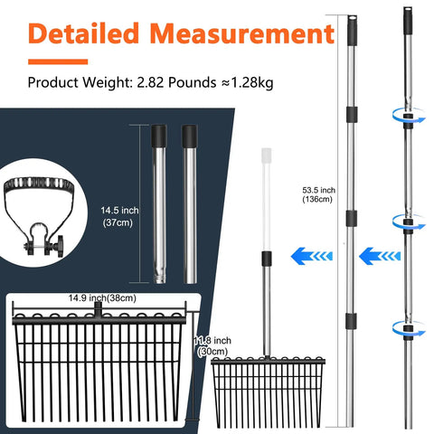 Detailed measurements of Heavy Duty Garden Pitch Fork With 18 Tines And 53 Inch Non Slip Adjustable Steel Handle