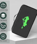 Waterproof EV Charging Cable Organizer Bag That Keeps Your Stash Shipshape With A Street Smart Rectangle Design Built Tough For Cars Trucks And Hassle Free Garage Storage, 18x10.7x4.7 inch, wear-resistant, with green car graphic.