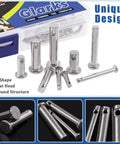 Close-up of 122-Piece Pin Fastener Set with 4 styles clevis pins, cotter pins, dowel pins, and hair pins in stainless steel.