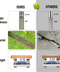 Comparison of 12 Inch Stainless Steel Soil Probe with T Handle vs others, showing pipe thickness, material, and weight differences.
