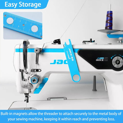 Automatic Needle Threader For Sewing Machines, 4 In 1 Multitool With Built In Ruler, Magnifier And Magnetic Seam Guide, blue