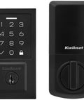 Front and back views of Contemporary SmartCode Touchpad Electronic Deadbolt With SmartKey 9270CNT-514S Matte Black