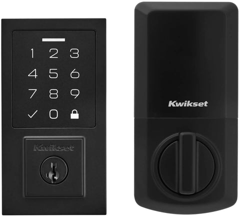 Front and back views of Contemporary SmartCode Touchpad Electronic Deadbolt With SmartKey 9270CNT-514S Matte Black