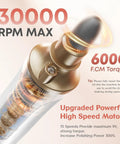 Close-up of Top Shelf Electric Nail File Kit With Fifteen Speed Settings showcasing motor details and 30000 RPM max.